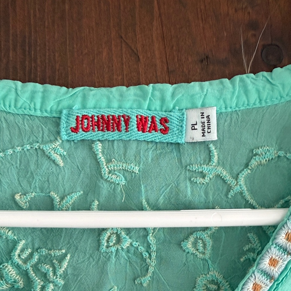 Johnny Was Aqua Floral Embroidered Blouse - Picture 2 of 5